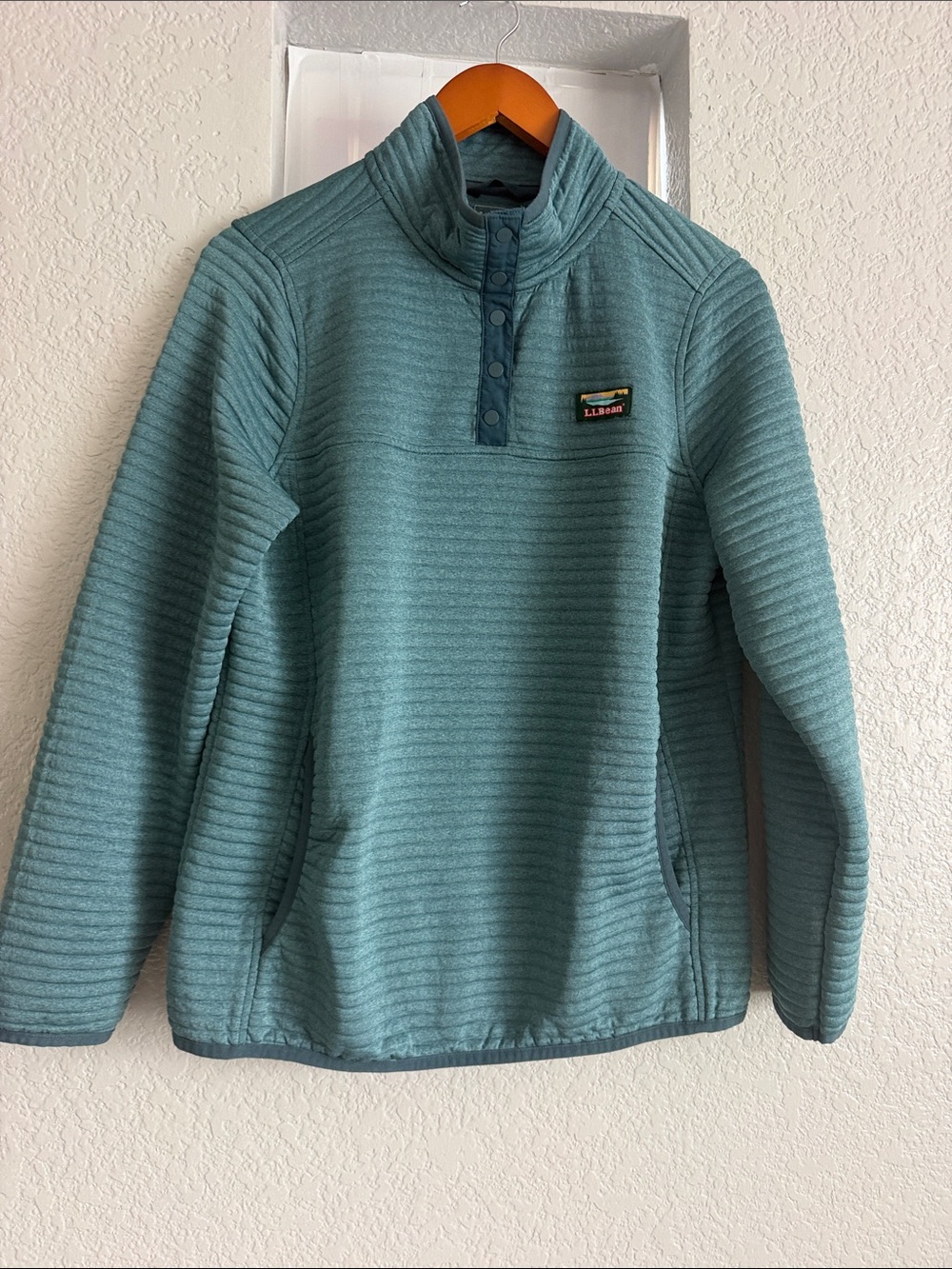 L.L. Bean Teal Ribbed Quarter-Snap Performance Pullover - Picture 4 of 8
